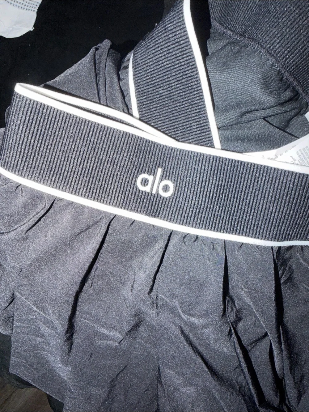 ALO Yoga Black Pleated Skater Skirt with White Trim